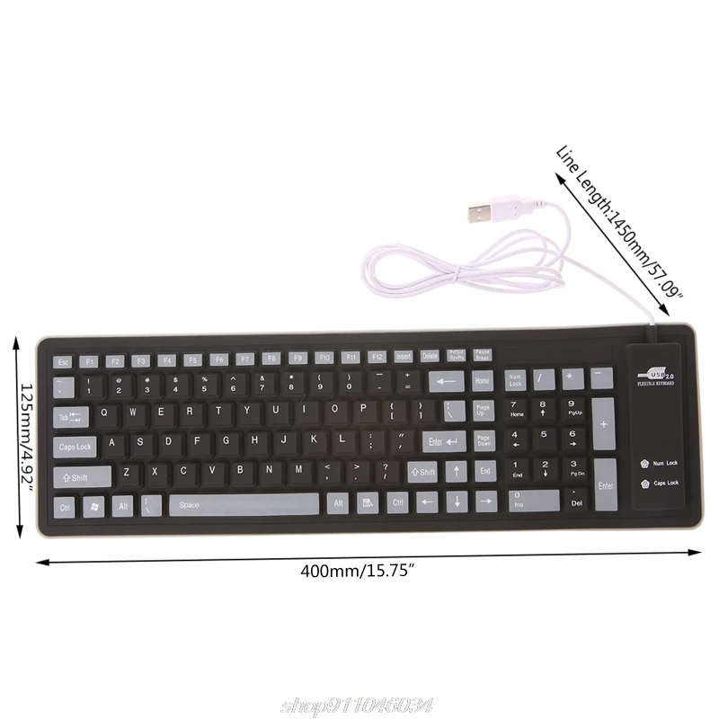 Складная Водонепроницаемая USB Проводная клавиатура 103 клавиш силиконовая Мягкая