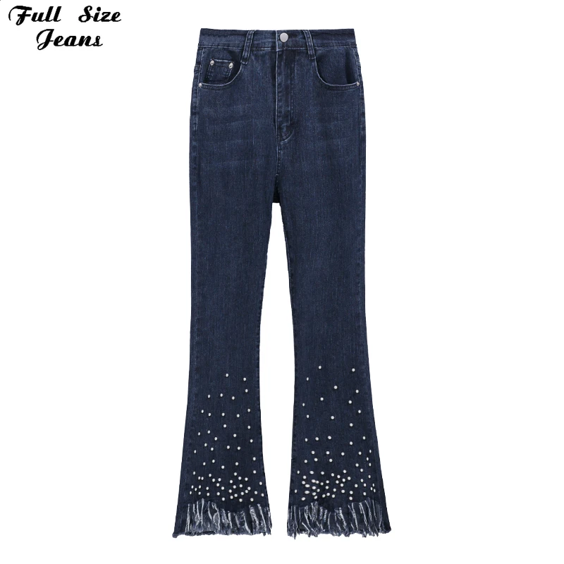

Plus Size Women's Fashion Jeans Diamond Flared Pants 3XL 4XL Big Pocket Tassel Korean Fashion Zipper Clothing Blue And Dark Blue