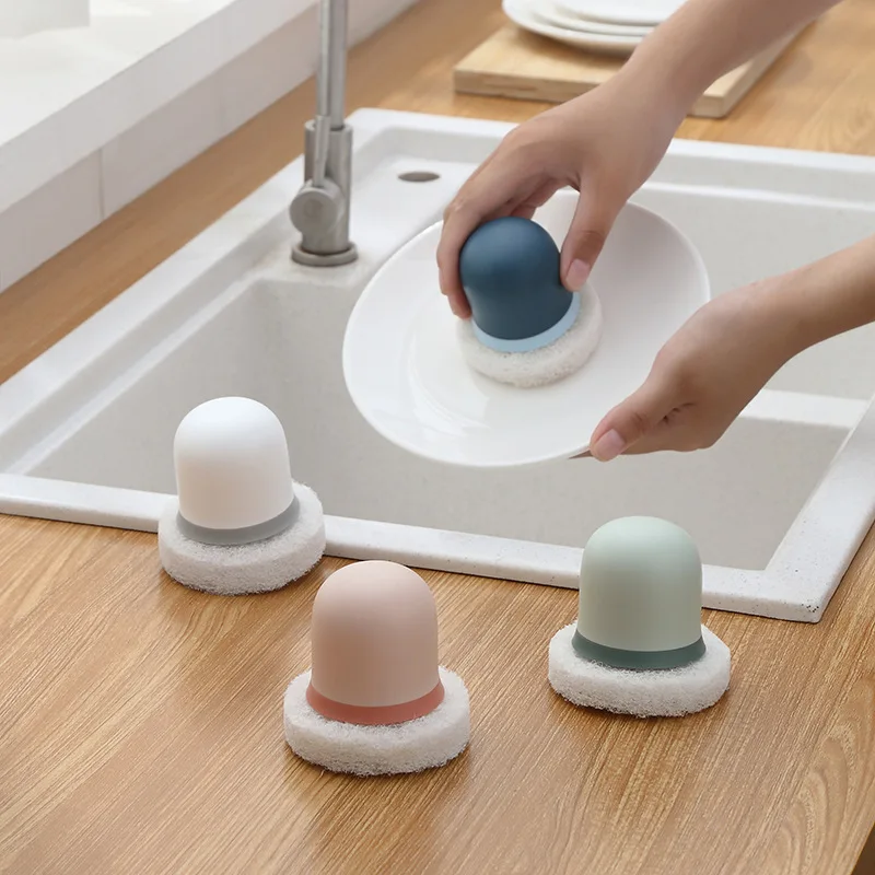 

Round Handle Emery Sponge Wipe Household Kitchen Powerful To Remove Rust Magic Power To Scrub Dishes Kitchen Cleaning Brush