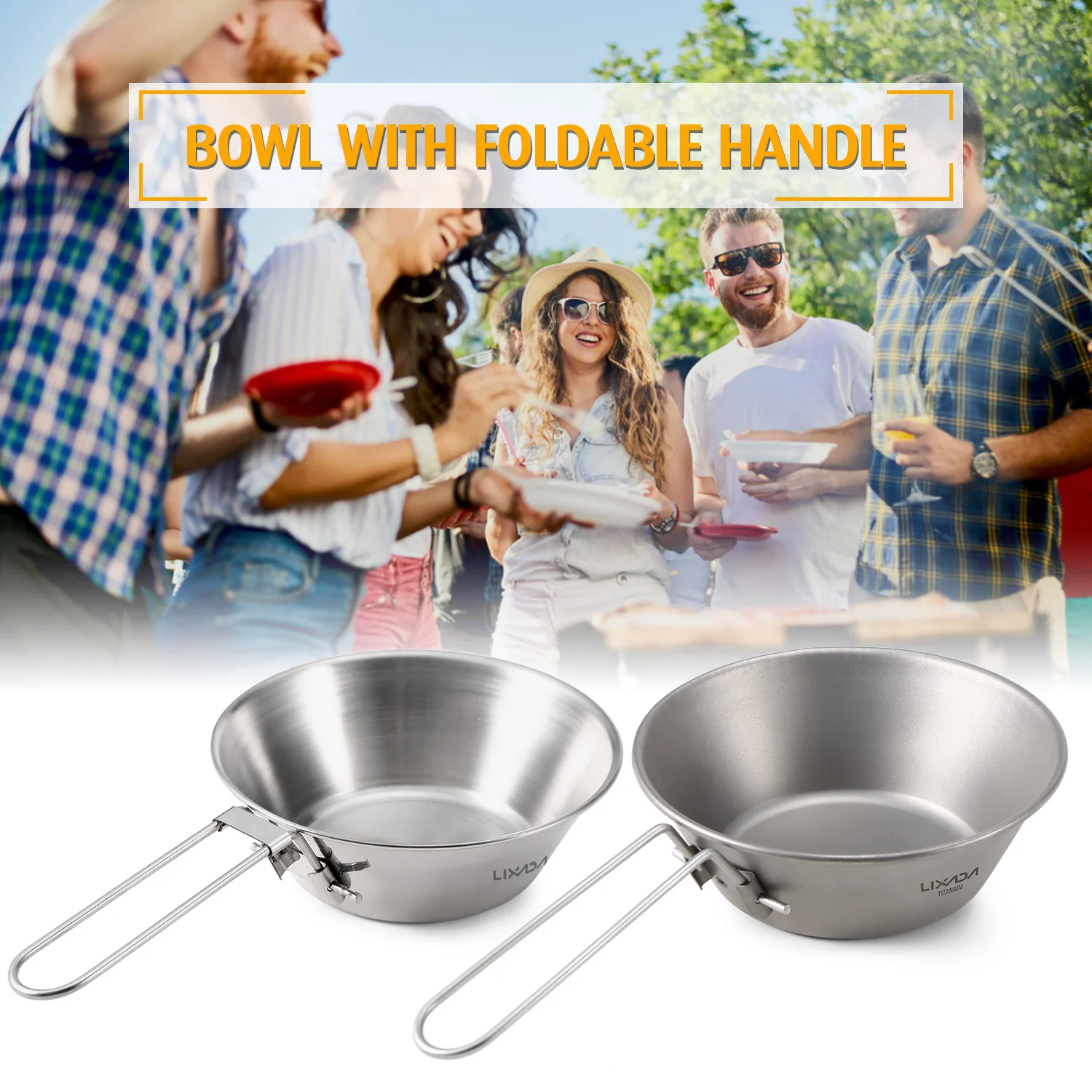 Lixada Camping Bowl Titanium &amp Stainless Steel with Foldable Handle for Outdoor Hiking Backpacking Picnic | Спорт и развлечения