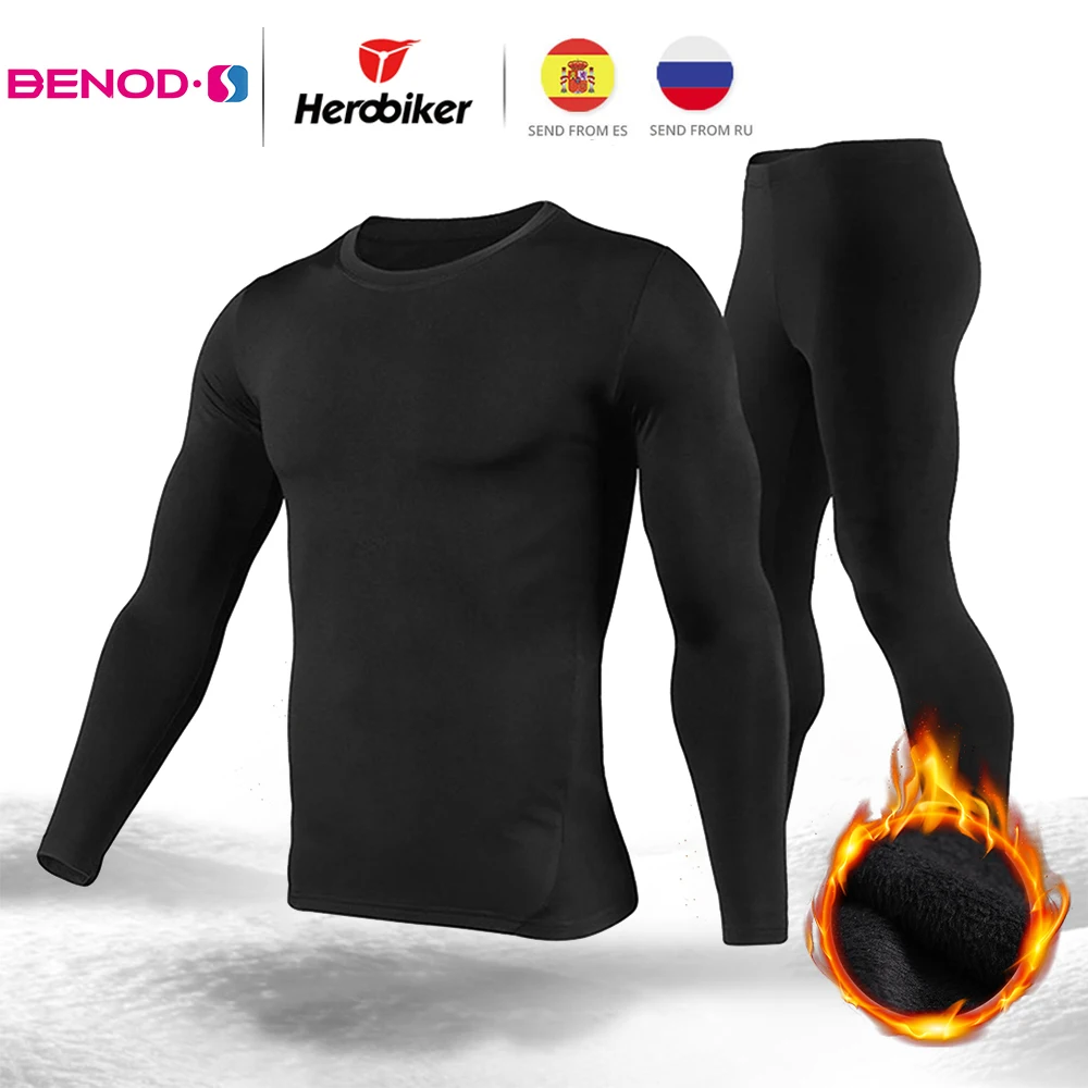

Herobiker Winter Men's Motorcycle Fleece Lined Thermal Underwear Set Motor Base Layer Winter Warm Long Shirts Tops Bottom Suit