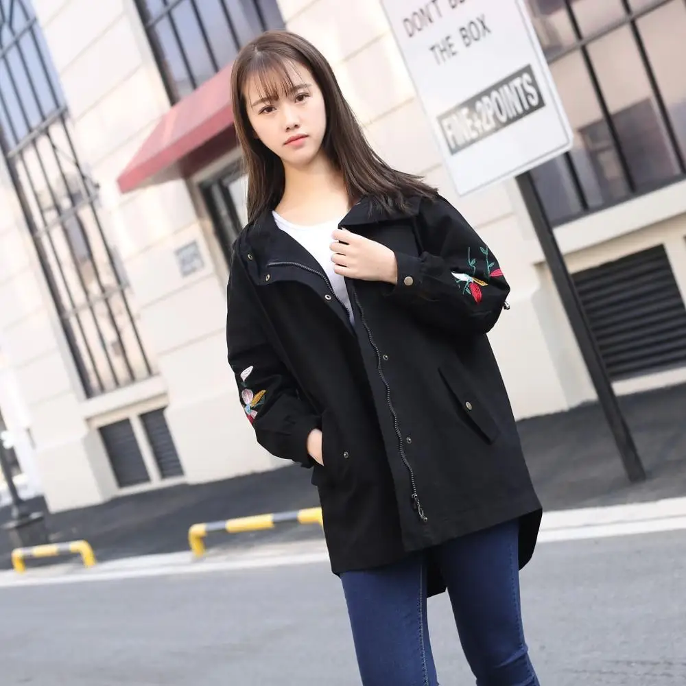 Женский свободный Тренч из хлопка и льна с вышивкой | Женская одежда