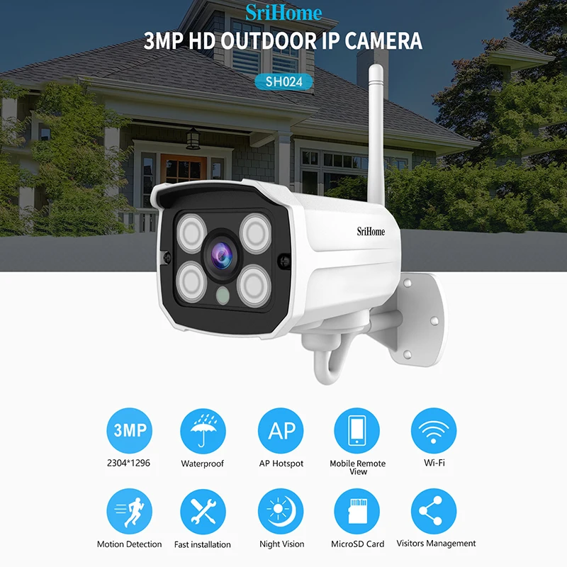 SriHome SH024 HD 3MP Беспроводная ip-камера AP Точка доступа наружная Водонепроницаемая ONVIF