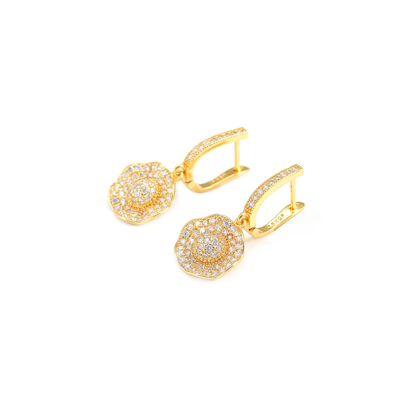 Нестандартный дизайн свадебные Висячие серьги для женщин золотой цвет CZ