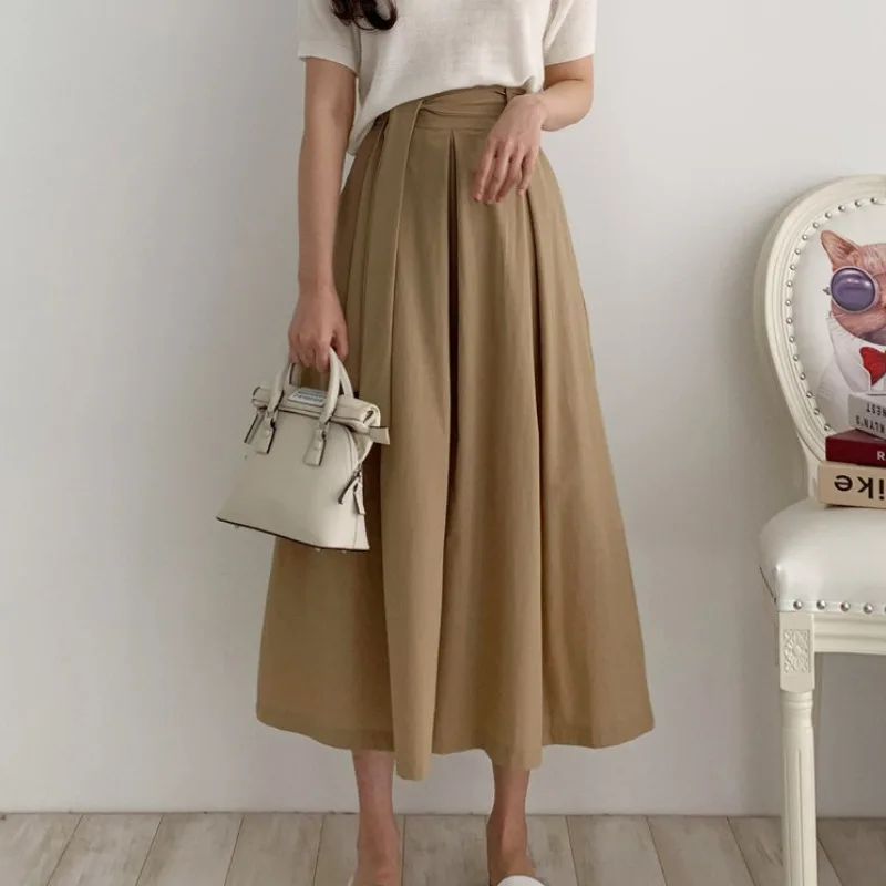 

Limiguyue летние женские юбки, винтажные плиссированные юбки со шнуровкой и высокой талией, элегантная длинная юбка с карманами, черная, Хаки Же...