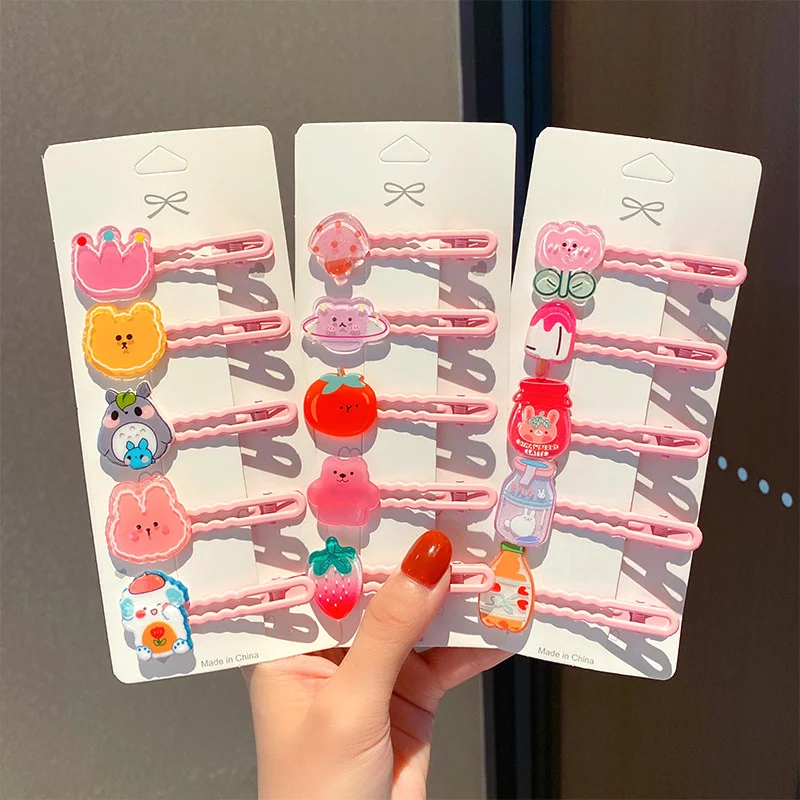 

5PCS/Set New Girls Cute Cartoon Beverage Bottle Hair Clips Kids Lovely Hairpins Headband Barrettes Fashion Hair Accessories 2021