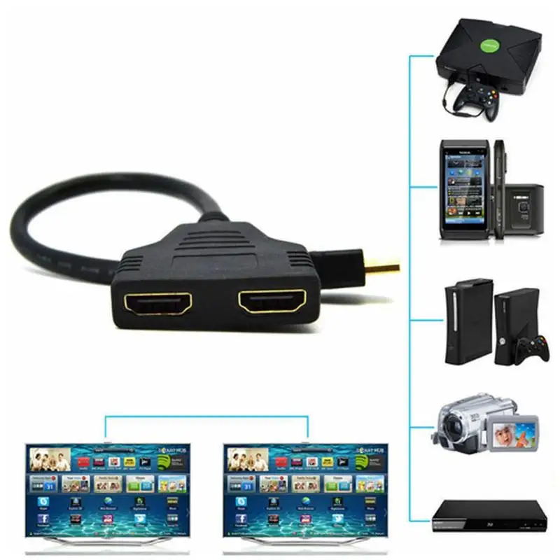 

2 in 1 Splitter Out HDMI-compatible For PC Display Port Converter Male to Cable Adapter 2 1080P Female Video HDMI-compatibl O4A9