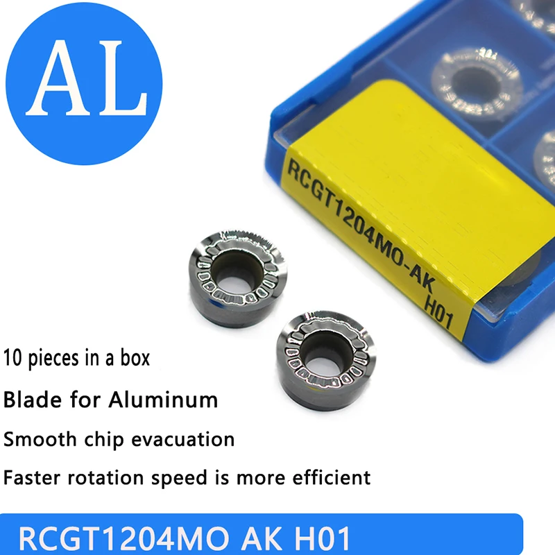 RCGT0803-cortador de aluminio RCGT0702 RCGT10T3 RCGT1204MO AK H01, herramienta de torneado para insertar herramienta de corte CNC, aleación de aluminio AL + Estaño