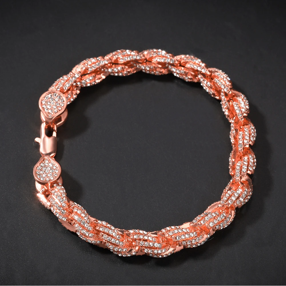 Хип-хоп золотой тон для мужчин s Bling Iced Rope браслет покрытый высоким качеством женский мужской браслет-цепочка для вечерние подарки