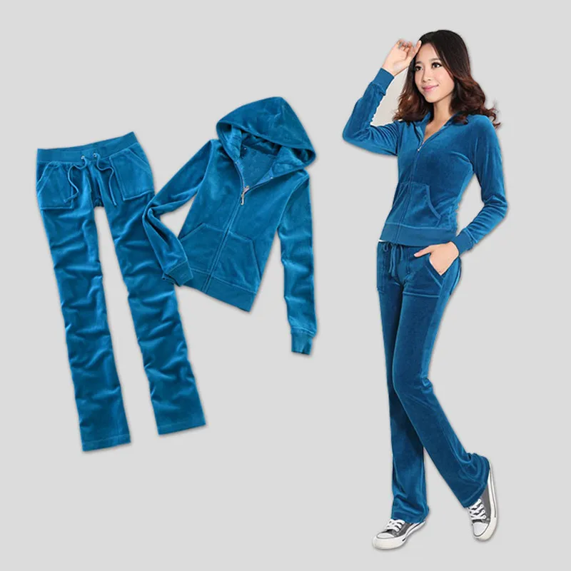 Velvet Spring Fall 2021 Women'S Fabric Tracksuits Velour Suit Women Track Suit Hoodies And Pants Pure Color XS-XL