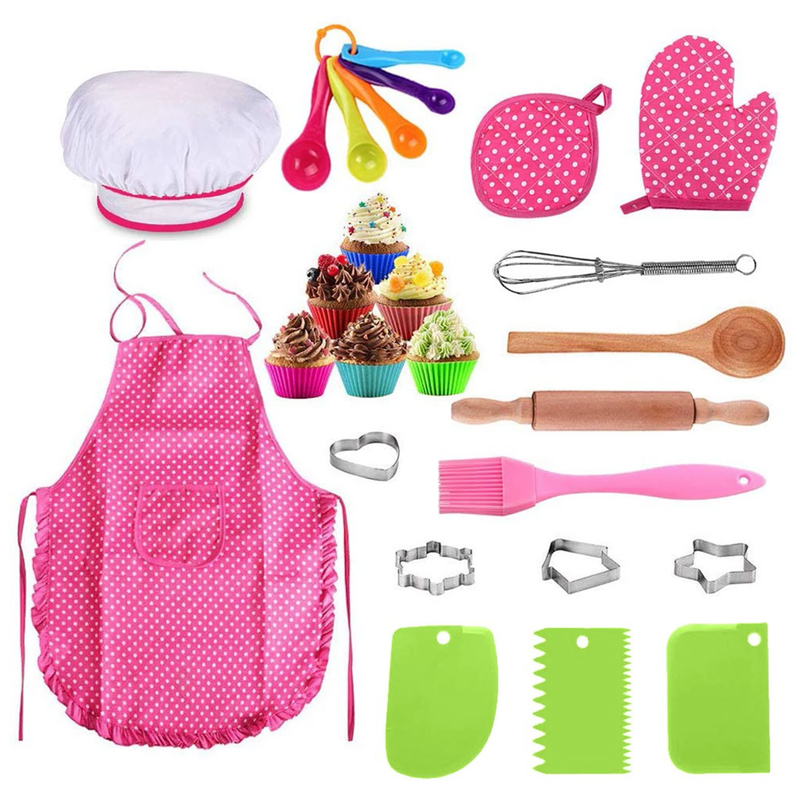 

25pcs 2021 Chef Set For Kids Kitchen Cooking And Baking Kits Dress Up Role Play Toy Apron For Kitchen Accessories New Year Gifts