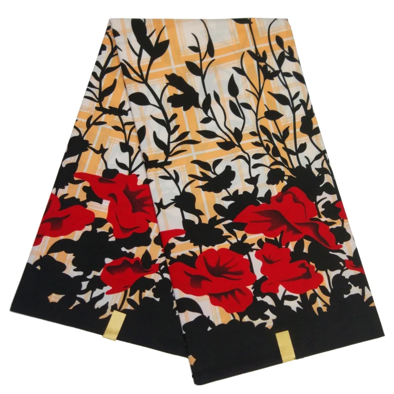 100% полиэстер ткани для платья Анкара Африканский Воск Красный цветок печати