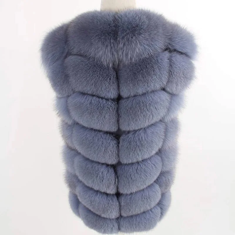 2022 Autumn Winter Women Real Fox Fur Vest Long Natural Fur Coat Gilet Sleeveless 70cm Coat Length