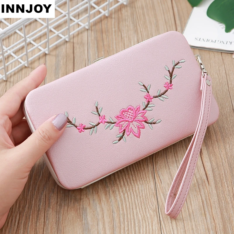 

Новинка, кошелек с цветочной вышивкой, ручная работа, этнические цветы, вышивка, 2018, Модный женский длинный кошелек, сумочка для телефона, же...