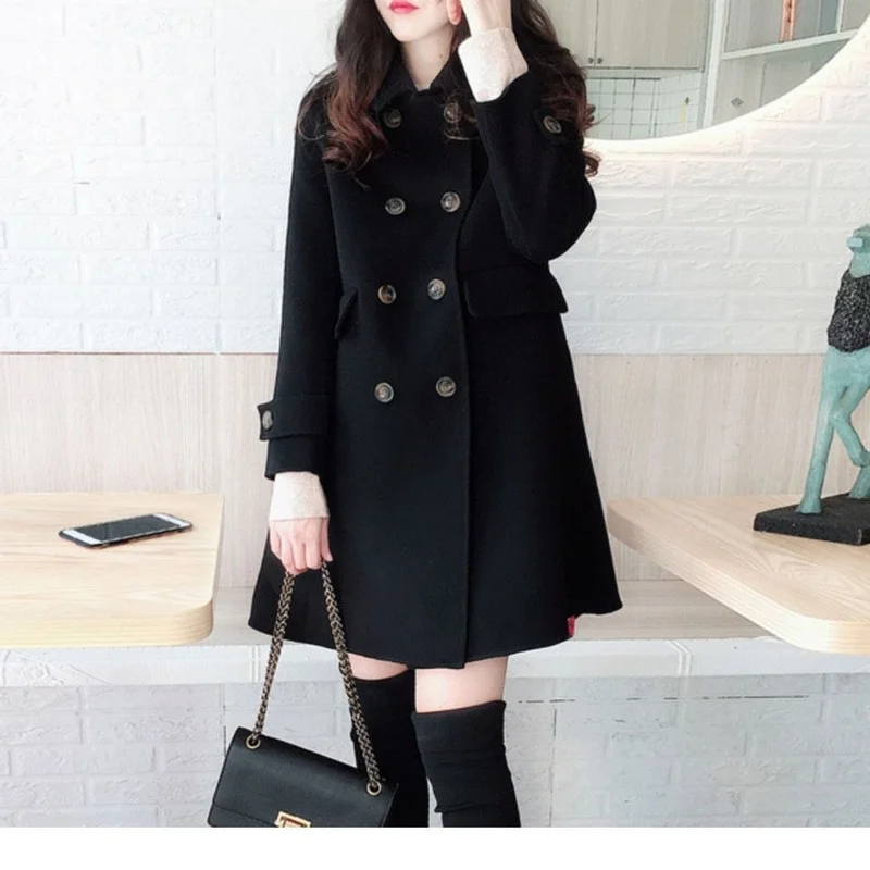 

Женское шерстяное пальто с длинным рукавом, двубортное модное повседневное Свободное пальто с отложным воротником для осени и зимы, Y518