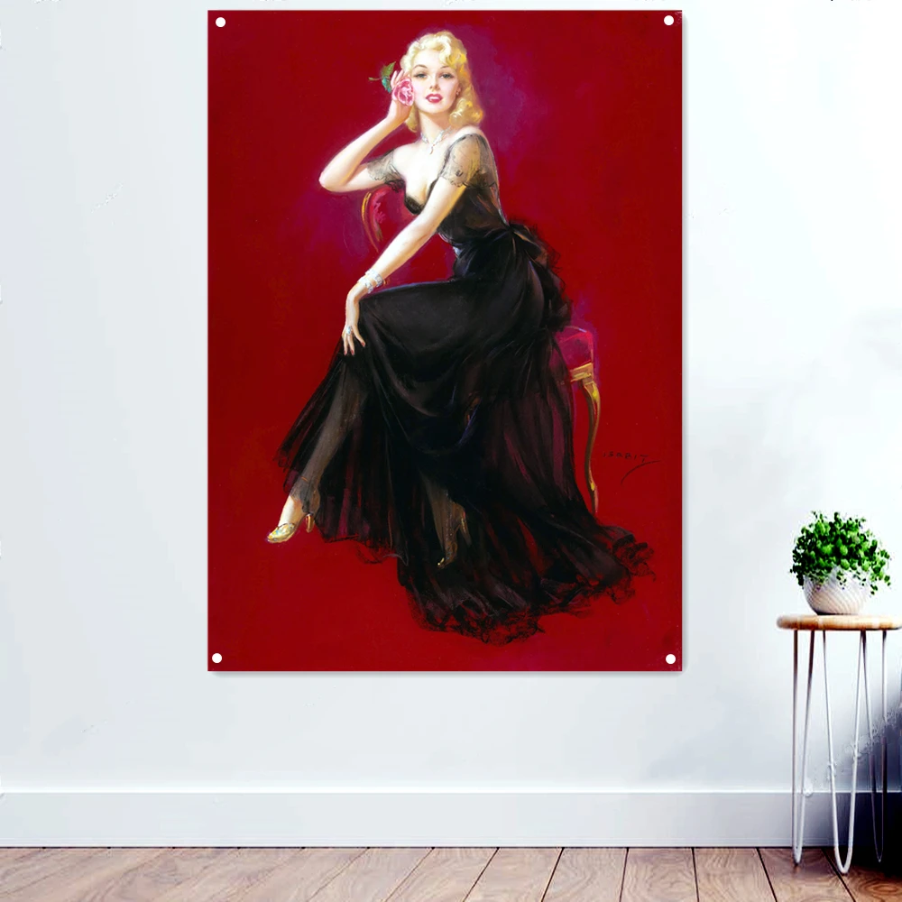 

Sexy Lady Beauty Art Banner Flag Wall Sticker Home Room Decor Pin Up Girl Collection Retro Poster Tapestry Hanging Painting F6