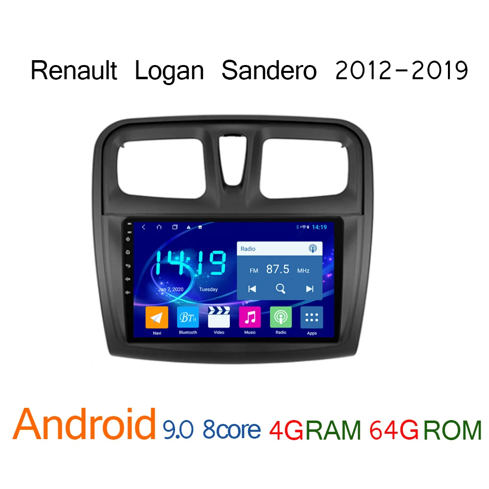 Автомобильный мультимедийный плеер для Renault Logan Sandero android 4G + 64G ips 2012 2019 GPS-навигатор