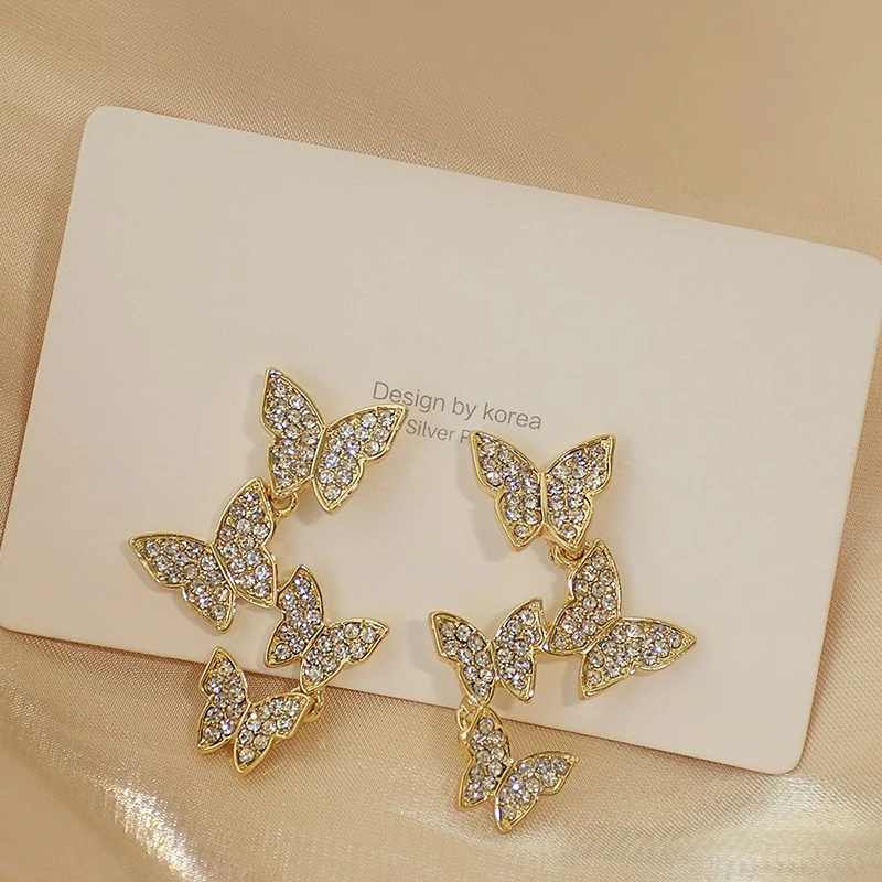 

Korean Hot 14k Real Gold Jewelry Shiny Butterfly Earrings for Women Top High Quality AAA Shiny Zirconia S925 Silver Needle Gift