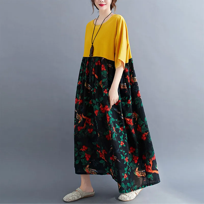 

cotton linen oversize plus size vintage floral for women casual loose long summer dress elegant clothes 2020 ladies dresses
