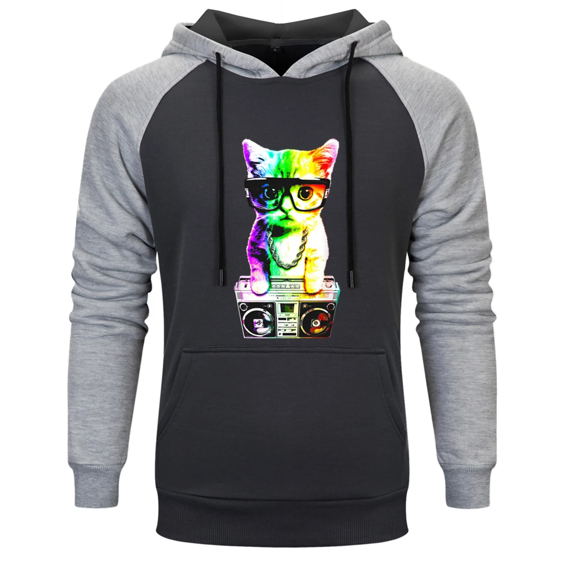 

Colored Cat Raglan Hooded Mens K-pop Hip Hop Sweatshirts and Hoodie Standard Leisure Pullovers Tops Fashion Tracksuits Homme