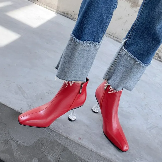 Женские ботильоны с квадратным носком PXELENA белые ботинки из натуральной кожи на