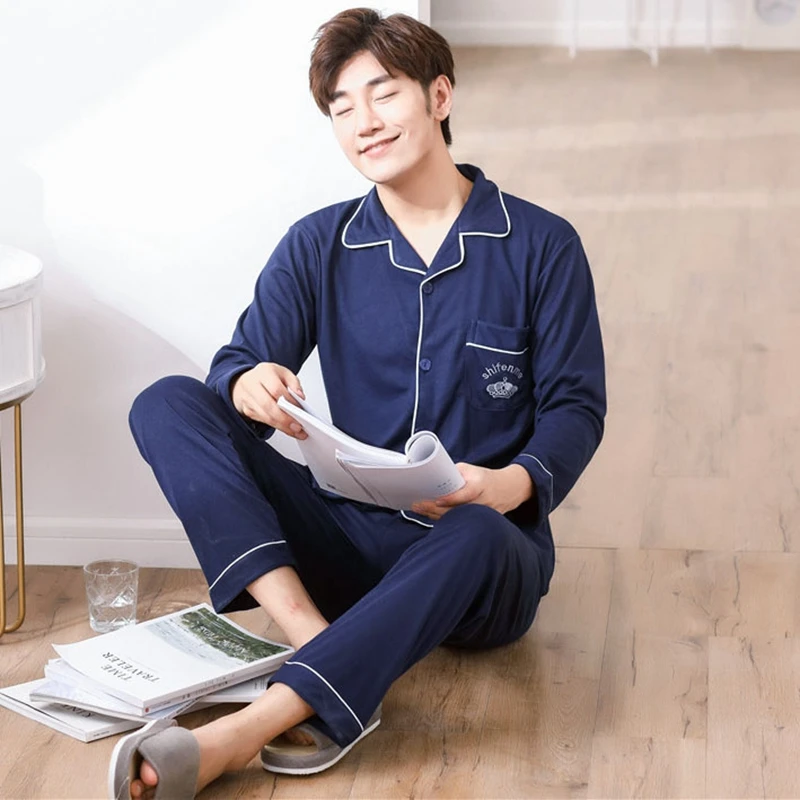2020 Autumn Winter Cotton Casual Pajamas Sets for Men Long Sleeve Soft Comfortable Pyjama Male Homewear Lounge wear Home Clothes