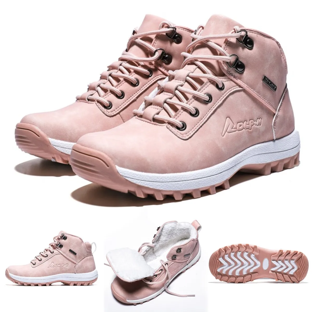 Brand Snow Boots Warm Fur Wear-resistant Sole Womens Boots Leather Waterproof Ankle Boots for Men Comfortable Hiking Boots