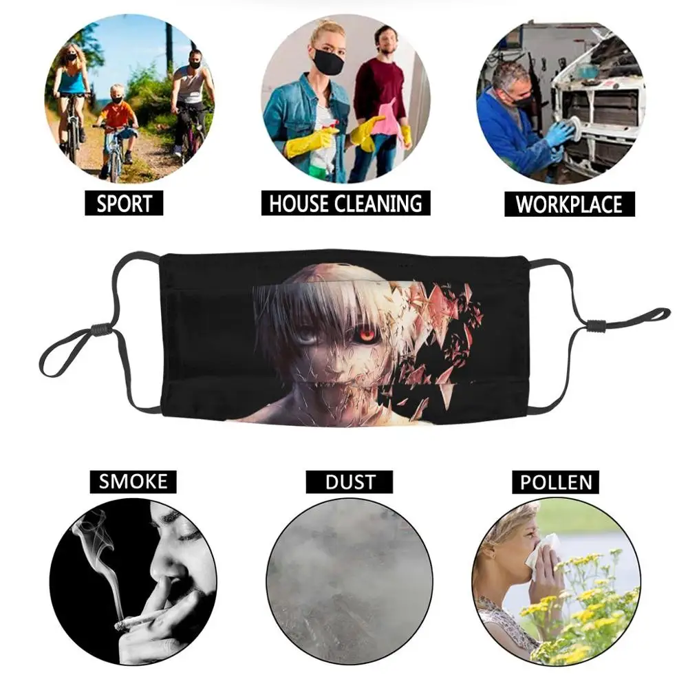 

tokyo ghoul Men facemasks masks for germ protection washable reusable adjustable breathable cotton mouth cover shield under eye