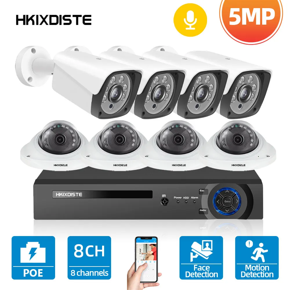 

Face Recognition H.265 5MP CCTV Security 8CH POE NVR Kit System 5MP POE indoor Outdoor IP Camera P2P CCTV Video Surveillance Set