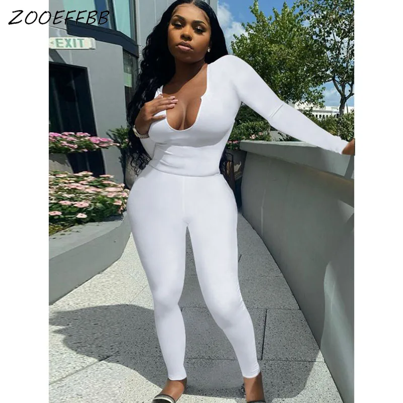 

ZOOEFFB Tracksuit Women Sexy Two Piece Set Jogging Casual Fitness Sweatpants and Deep V Long Sleeve Top Streetwear Outfits Club