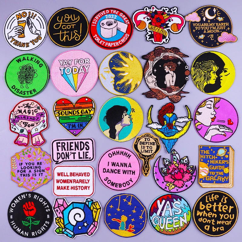 Мультяшные нашивки с надписью на одежде аппликация сделай сам в виде Луны и