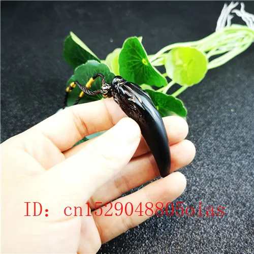 Натуральный черный обсидиан кулон ожерелье волчий зуб модные очаровательные