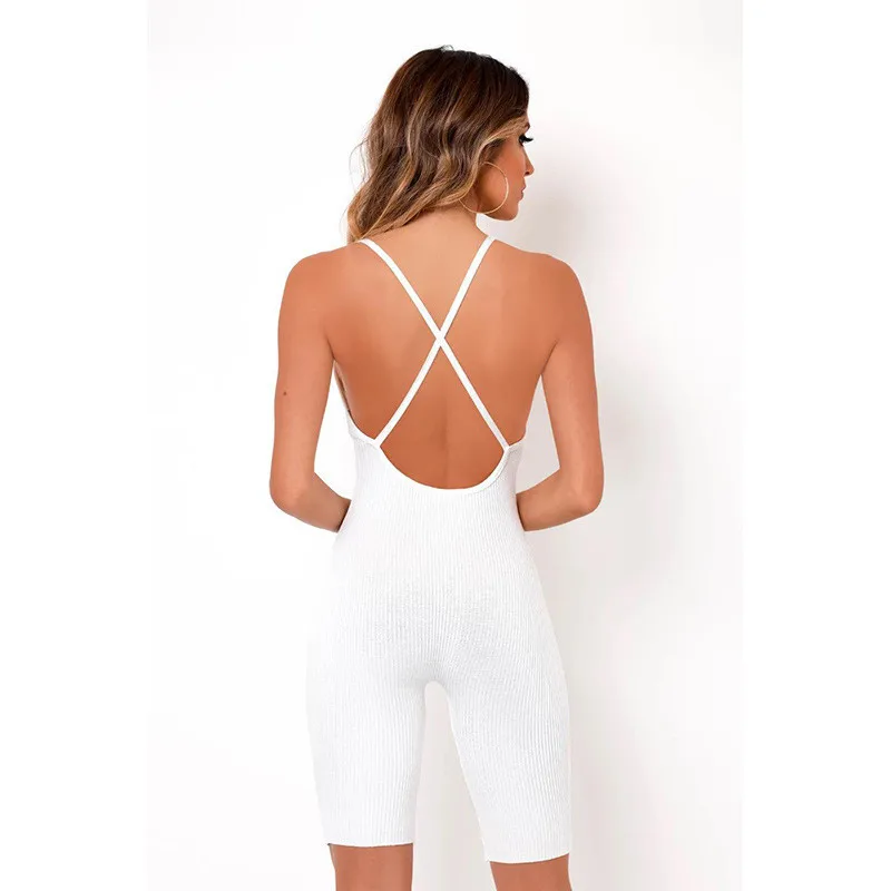 

Sexy Strap Jumpsuit Women Summer Solid Color Rompers Backless Playsuits Fashion Casual Fitness One Piece Jumpsuits Combinaisons