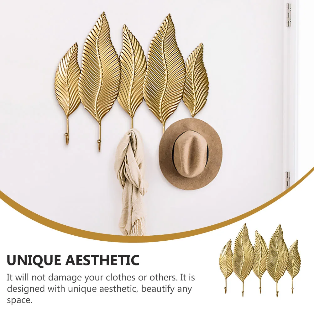 

1Pc Gold Leaf Wall Hanging Hooks Decorative Key Hooks Door Back Hooks Clothing Hooks Iron Hooks Household Storage Hook Hanger