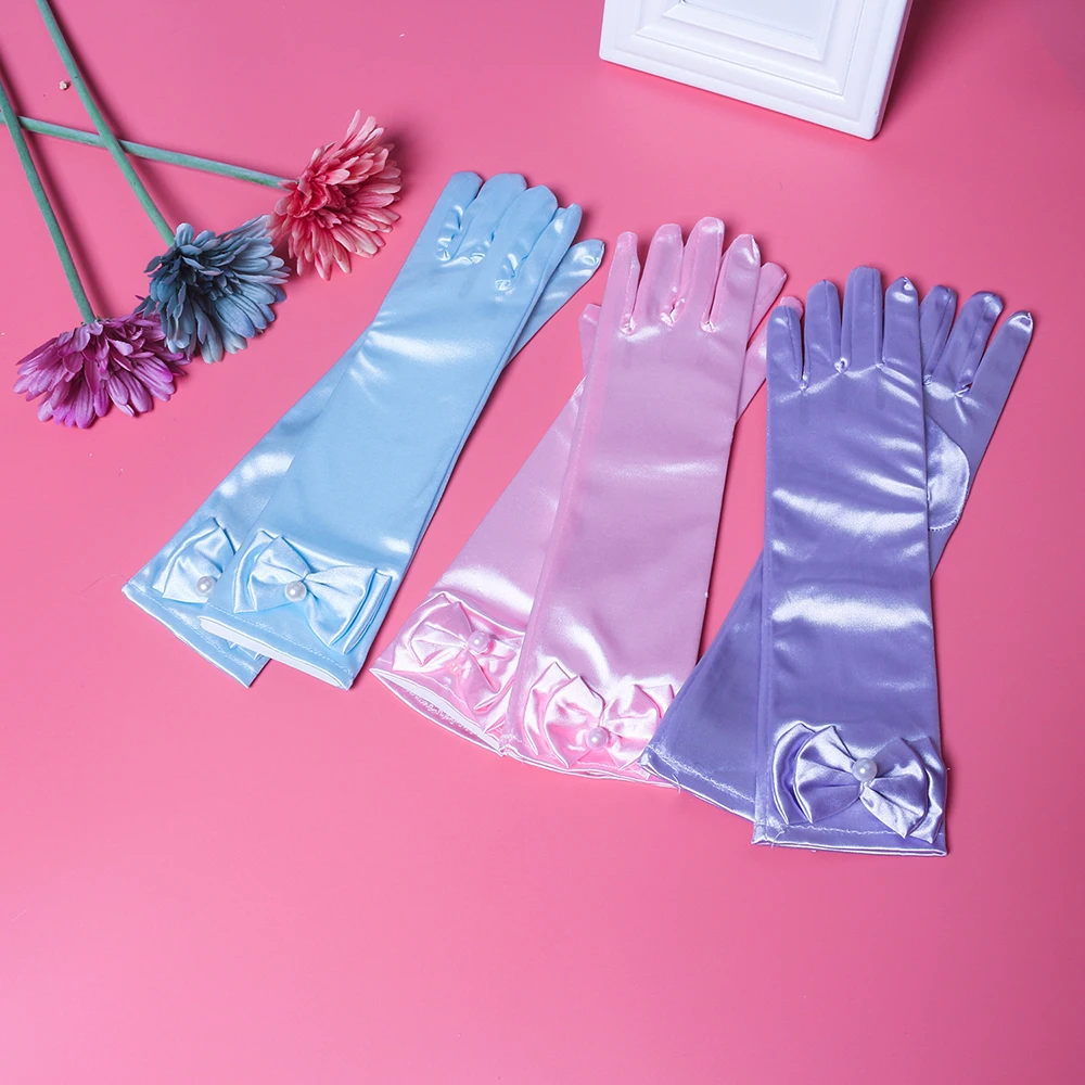 Детские белые перчатки принцессы на все пальцы для девочек весну и осень тонкие