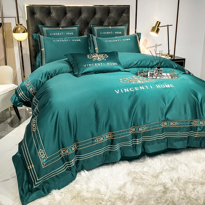 

Silky touch Bedding Set Luxury embroidery Duvet Cover Bed Sheet pillowcases Bed set Palace Queen King Size