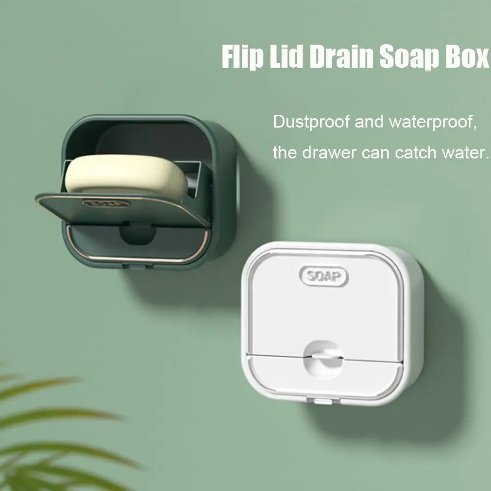 

Self Adhesive Wall Mounted Bathroom Accessories Soap Dishes Soap Box With Lid Soap Holder Container