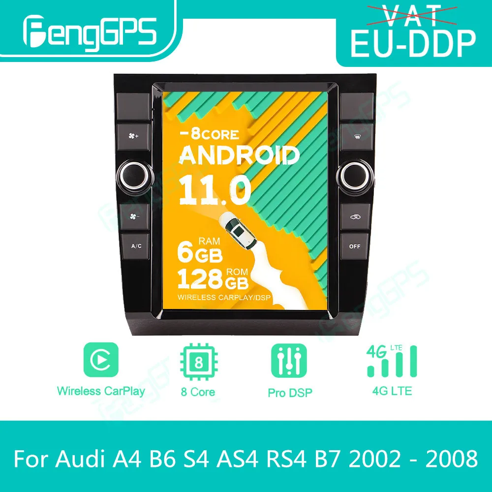 Radio con GPS para coche, reproductor Multimedia con Android, estéreo, 2 Din, estilo Tesla, Navi, para Audi A4, B6, S4, AS4, RS4, B7, años 2002 a 2008