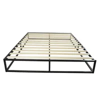 Metal Bed Frame Simple Basic Iron Bed Queen Size Black Strong Construction Solid Wood Support Easy to Assemble Stylish Modern