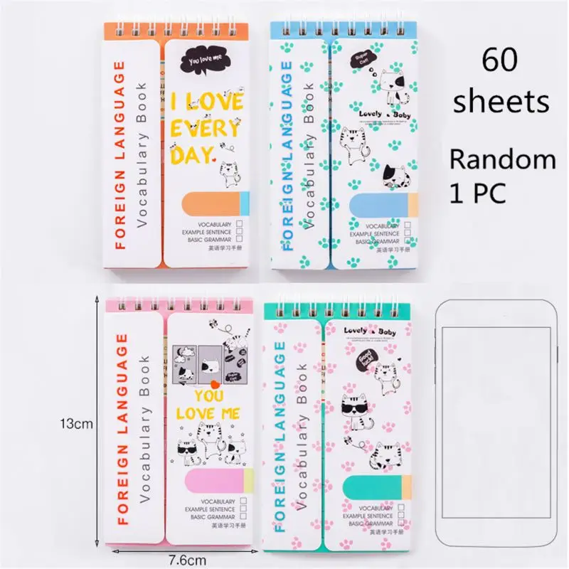 60 листов японский Карманный кавайный мультфильм студенческий словарь блокнот