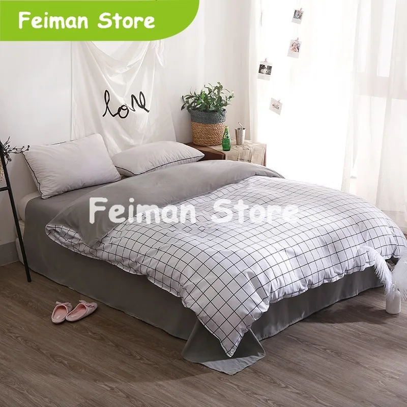 Домашний текстиль черную клетку пододеяльник наволочка простыня простой