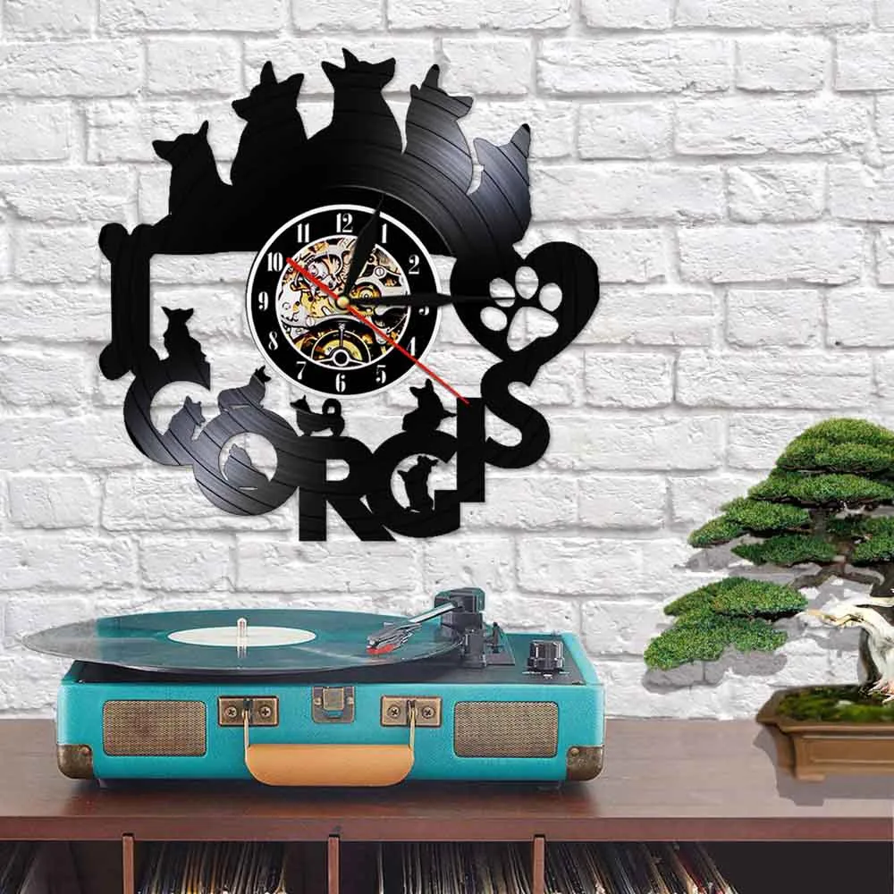 Детские современные 3D настенные часы с изображением корги собаки винилового