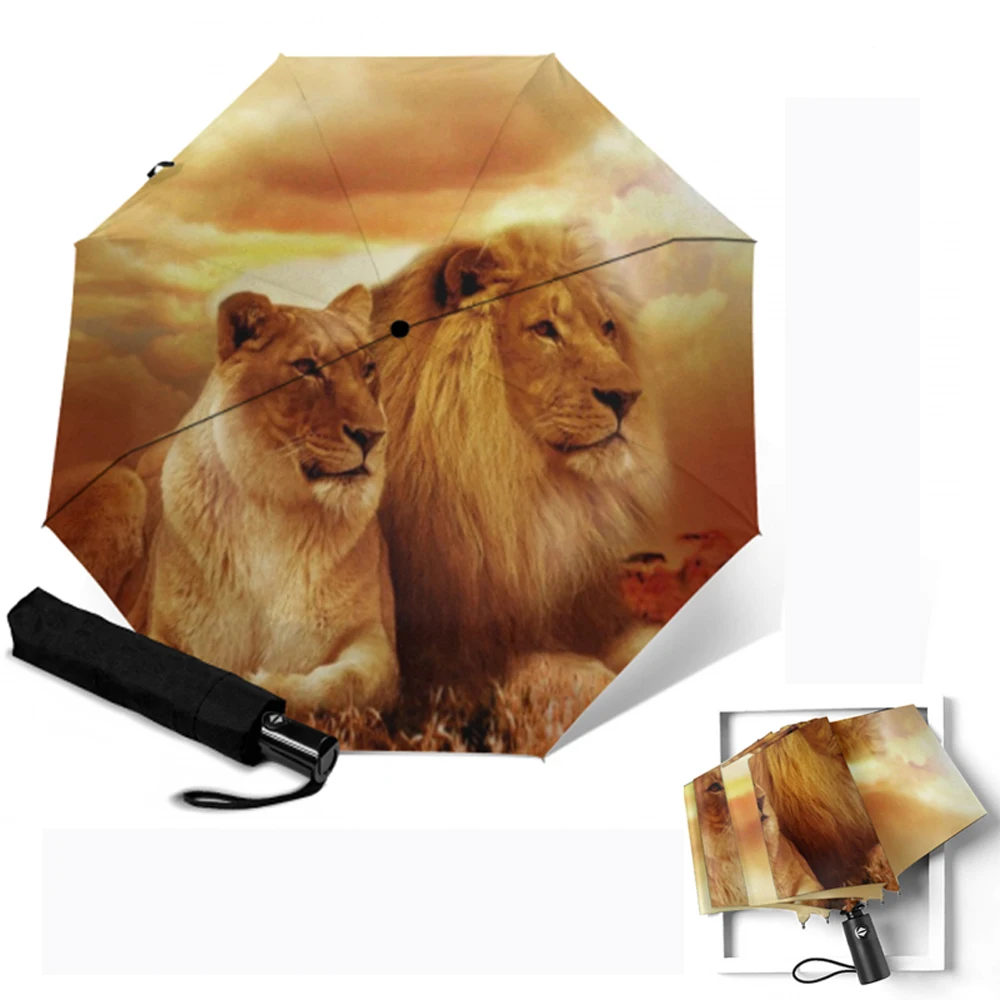 Креативный Зонт с принтом льва 3 Складной полностью автоматический зонт УФ