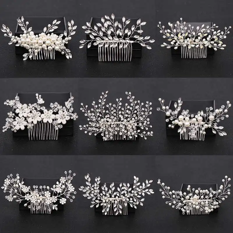 

Silver Color Pearl Crystal Wedding Hair Combs Hair Accessories for Bridal Flower Headpiece Women Bride Hair ornaments Jewelry