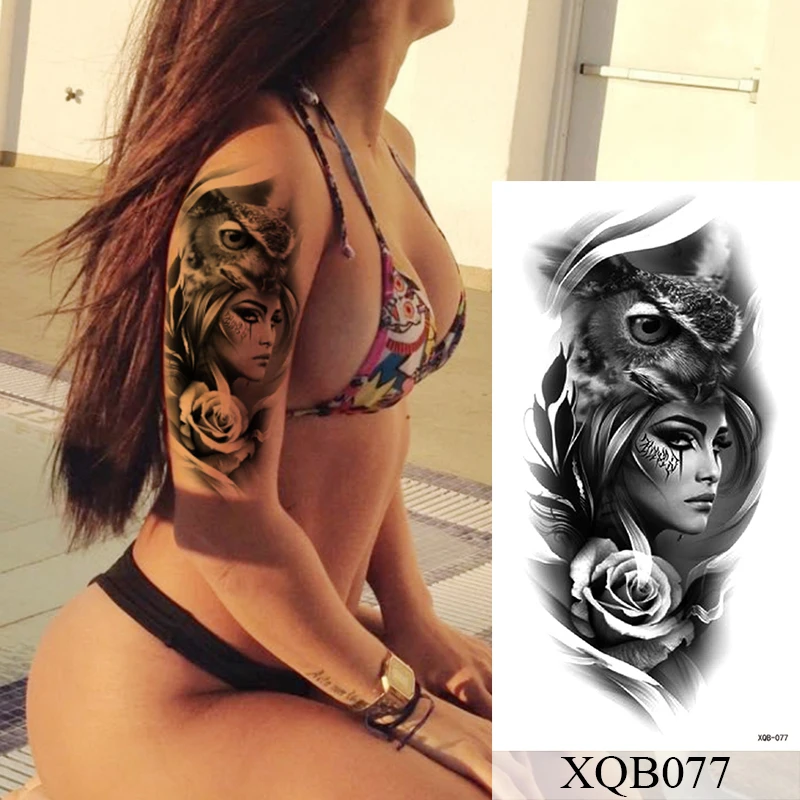 Водостойкая Временная тату-наклейка с ножом и черепом татуировка русалки волка