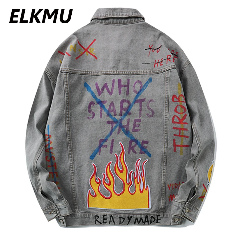 Мужская джинсовая куртка ELKMU винтажная с принтом в виде граффити стиле хип-хоп