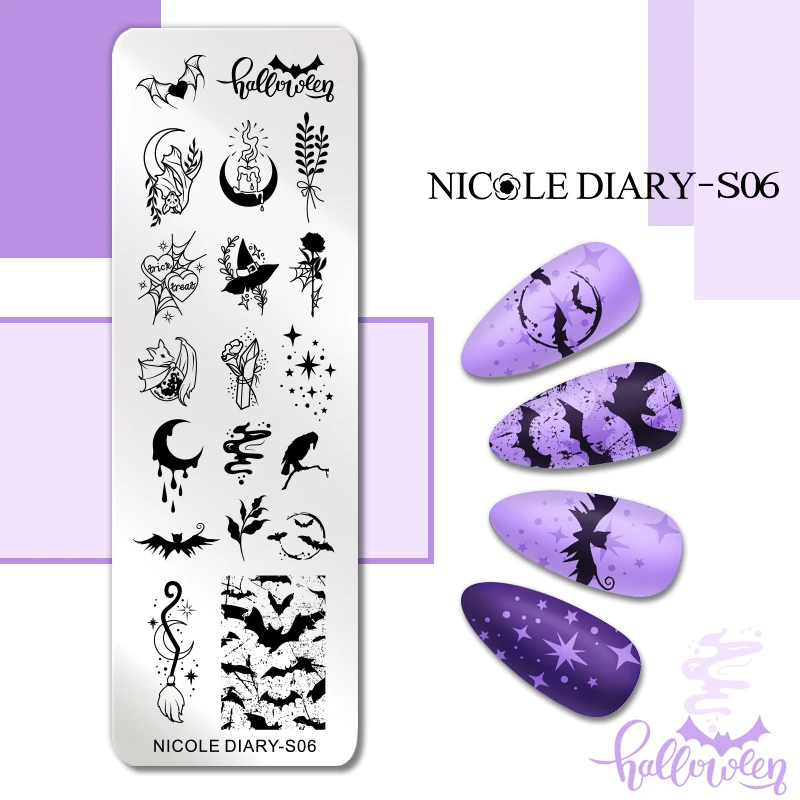 Наклейки NICOLE DIARY для ногтей на Хэллоуин тыква Череп летучая мышь паук|Шаблоны
