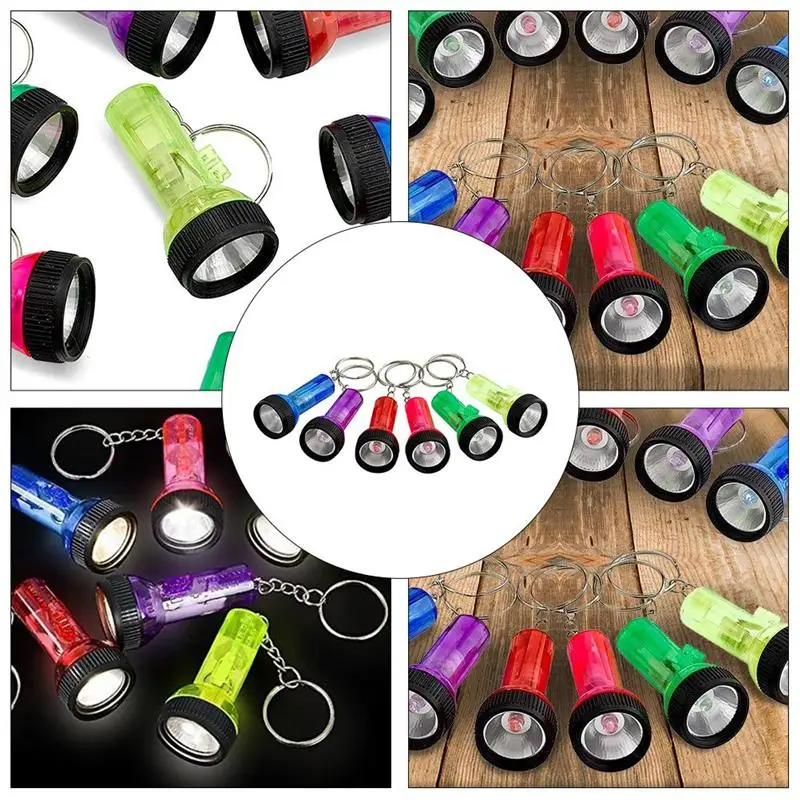 

6pcs Mini Flashlights Keyrings Portable Keychains Children Luminous Toys