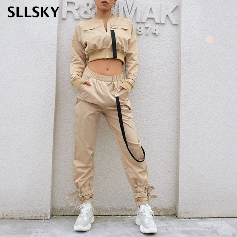 Женский модный костюм SLLSKY из двух предметов однотонный короткий топ в стиле