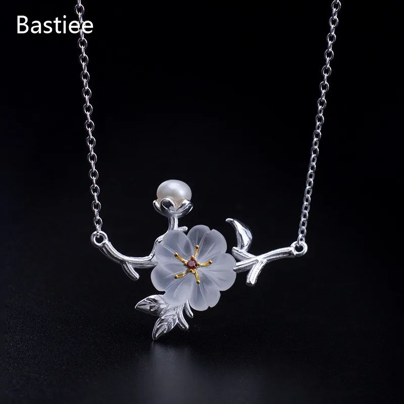 

Bastiee 925 Sterling Silver Jewelry For Women Necklace Pendant Flower Crystal Vintage Link Chain Hanfu Accessories